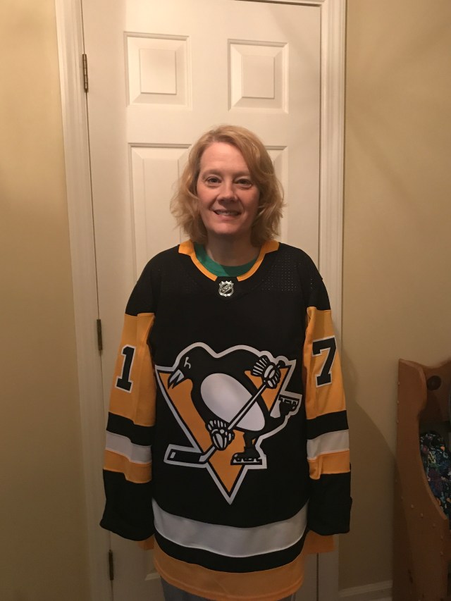 Gretchen, wearing a jersey of one of her favorite Pens, Geno Malkin. Didn’t take long for Baltimore native, Gretchen, to become a hockey fanatic! Photo late 2018