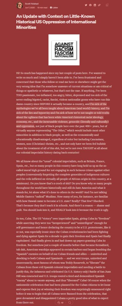 Scott C. Holstad. An Update with Context on Little-Known Historical Oppression... 06/07/2020