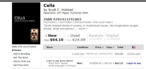 Copies of Scott C. Holstad's CELLS available online for $25+ used and $65+ new -- 15 years after initial publication!