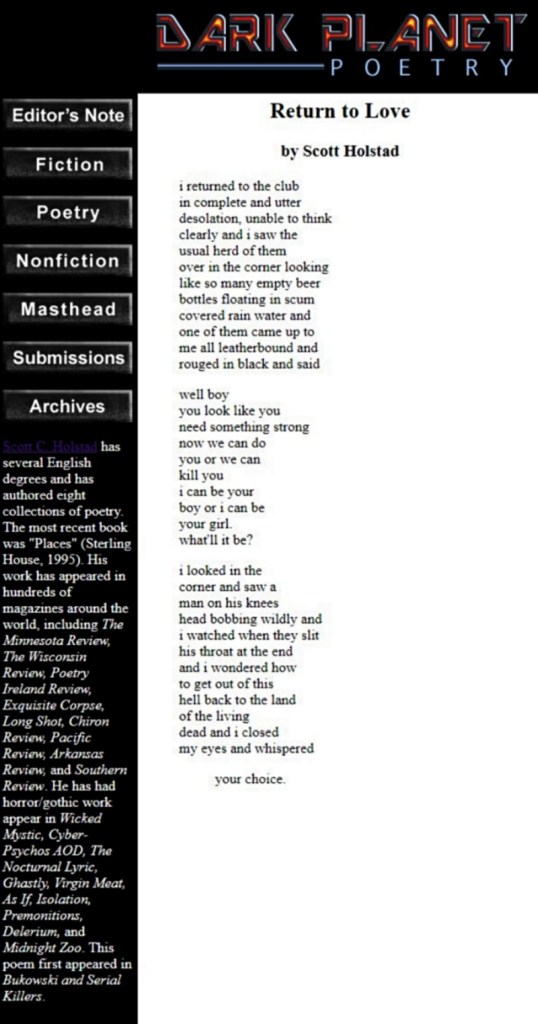 Dark Planet featuring a "dark" poem by Scott Holstad