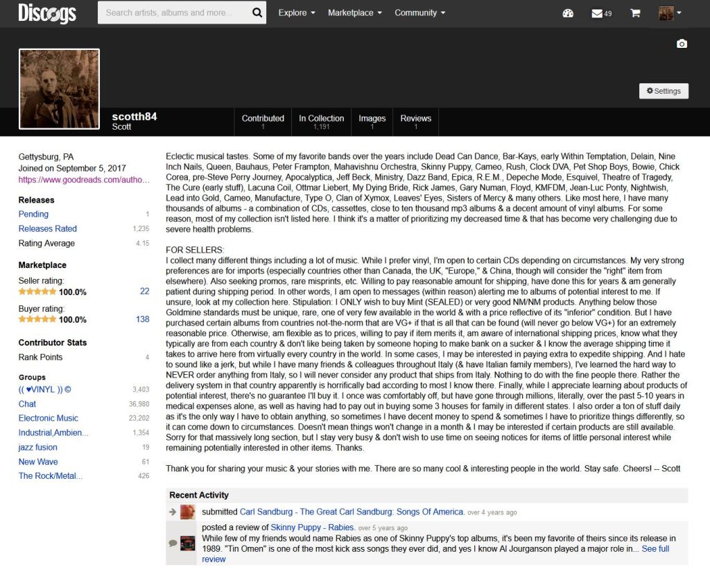 Scott Holstad's Discogs Profile