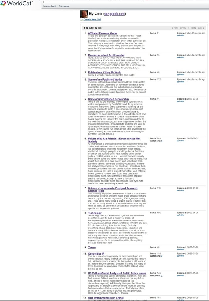 Scott Holstad's WorldCat Identities Public Lists