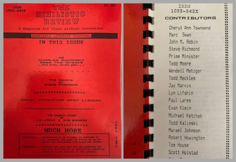 Nihilistic Review vol 1 1993 featuring Bukowski with Scott Holstad in the Table of Contents