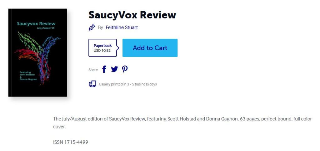 A bimonthly copy of the SaucyVox Review featuring Scott C. Holstad