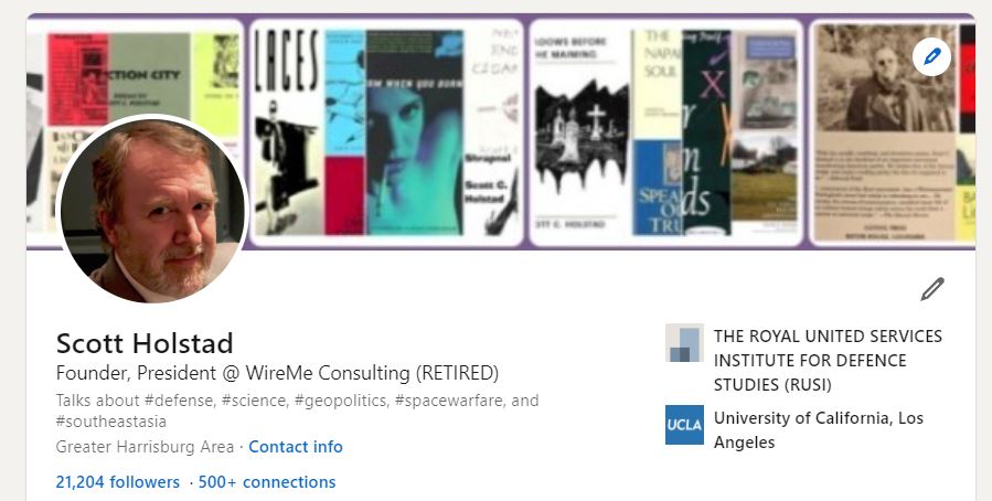 Scott Holstad, LinkedIn profile header. 21,204 Followers as of April 30, 2022