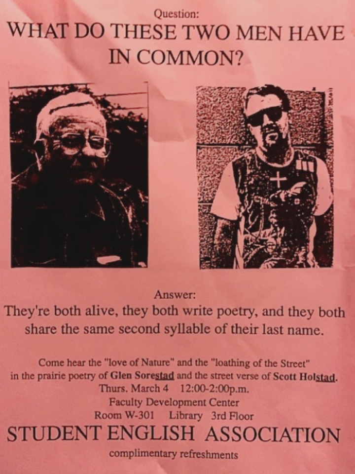 A flier for a poetry reading featuring the 2 "STAD" poets